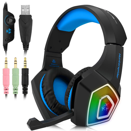 Hunterspider Gaming Headset MIC LED Headphone V1 for PC Laptop PS4 Xbox One NS