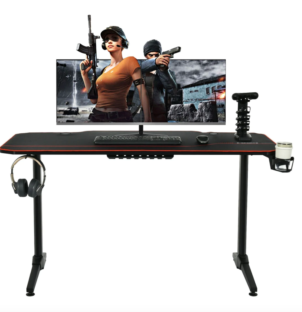 Computer Gaming Desk with Full Desk Mouse Pad and Gaming Handle Rack | Black