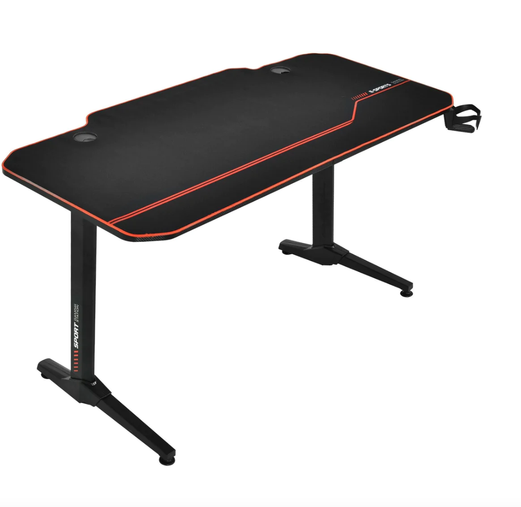 Computer Gaming Desk with Full Desk Mouse Pad and Gaming Handle Rack | Black