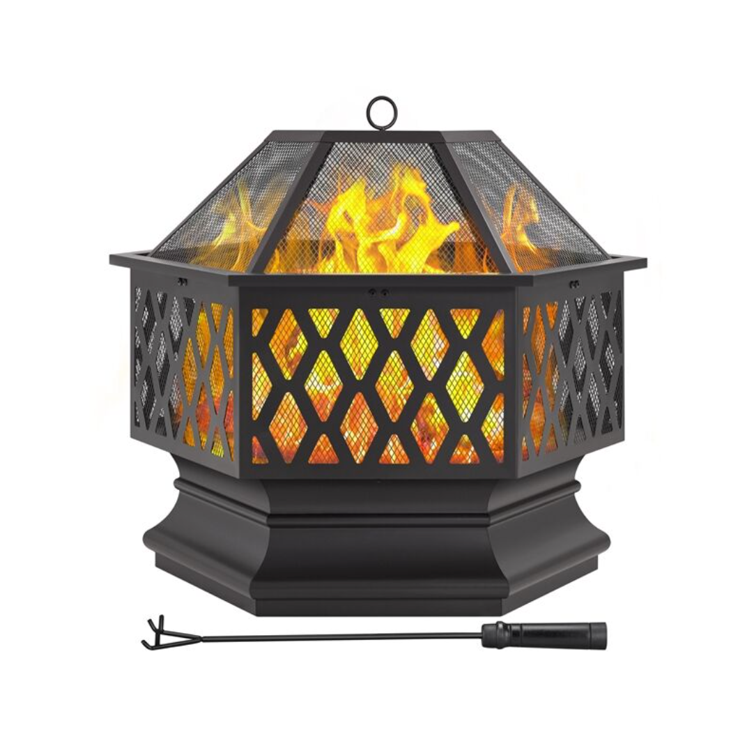 26 Inch Hexagonal Fire Pit, Iron Outdoor Fire Pit, Campfire Stoves