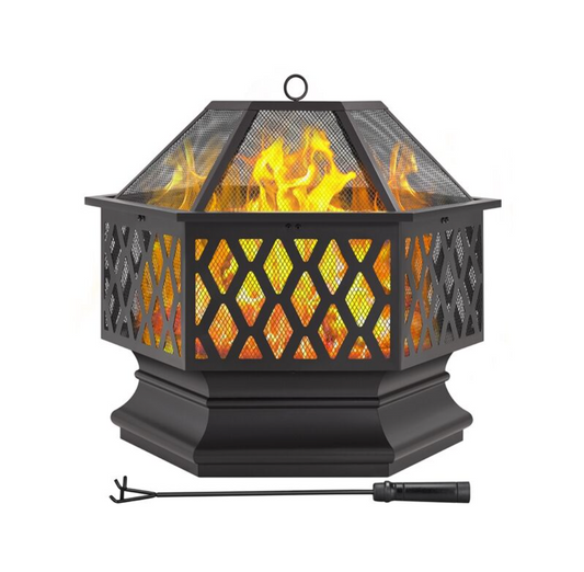 26 Inch Hexagonal Fire Pit, Iron Outdoor Fire Pit, Campfire Stoves