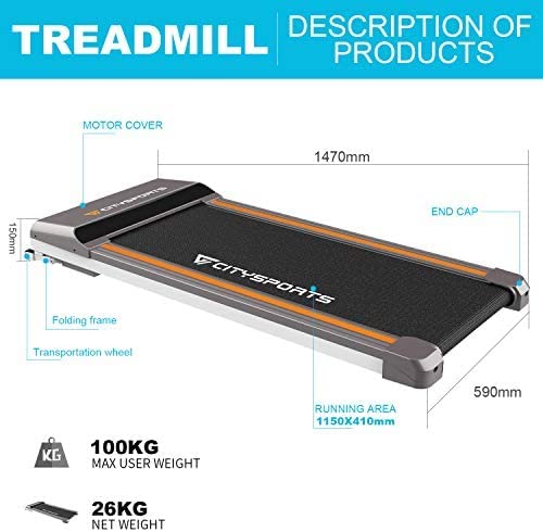 CITYSPORTS Folding Motorised Treadmill, 500W Motor, Adjustable Speed, Folding walking treadmill