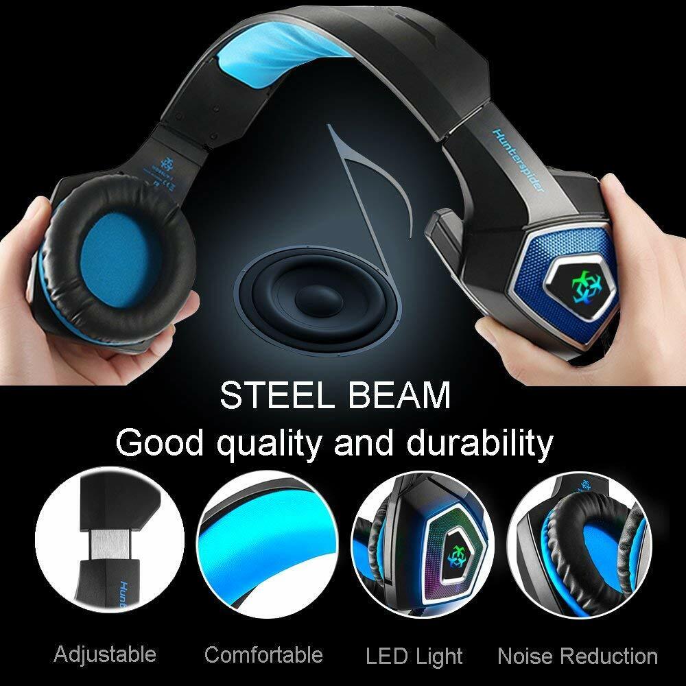 Hunterspider Gaming Headset MIC LED Headphone V1 for PC Laptop PS4 Xbox One NS