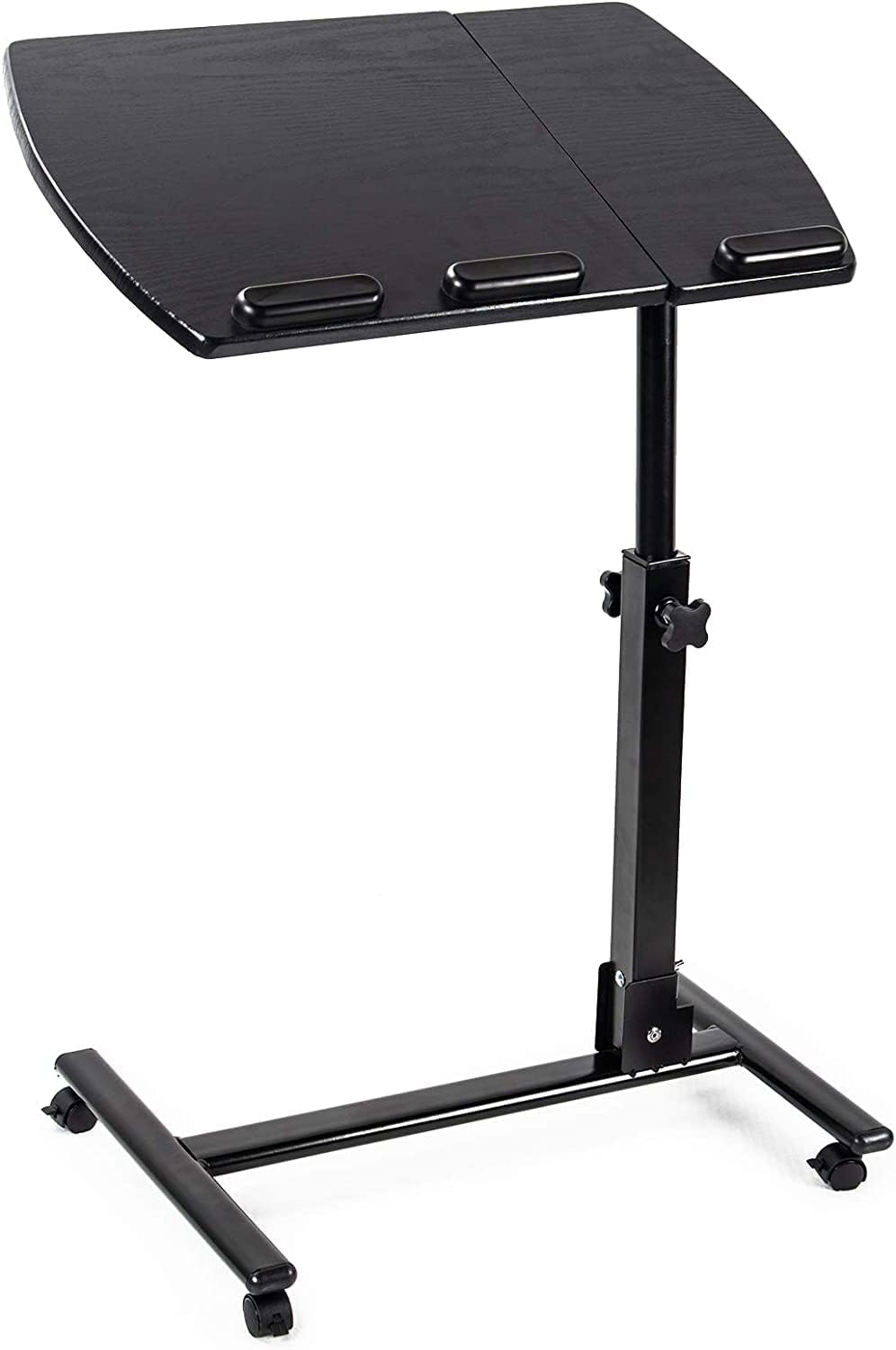 Display4top Portable Tilting Mobile Laptop Computer Desk,Cart with Mouse Board, Height-Adjustable from 60cm - 90cm,360° Swivel and 180° Tilt, Lockable Casters,Walnut