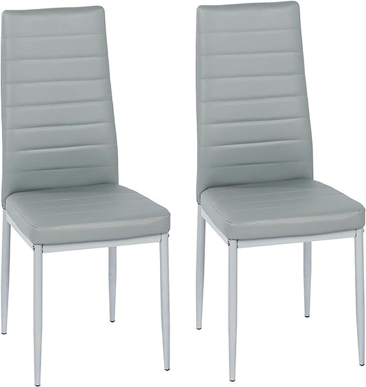 Dining Chairs Set of 2 High Back Faux Leather Chairs with Chrome Legs for Kitchen Restaurant Chair Office Chairs Meeting Room Home,Grey