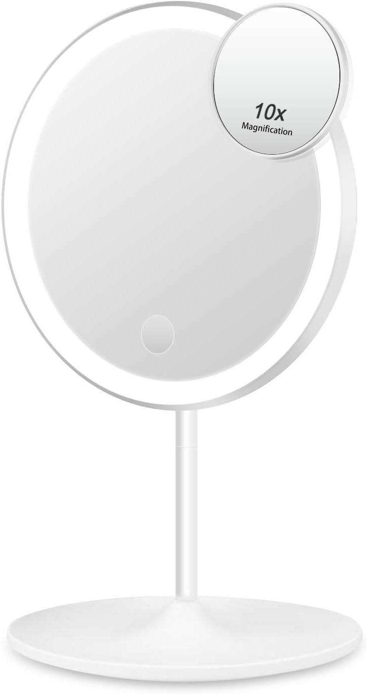 Mirror with LED Lights, Tabletop Desk Face Mirror and Rechargeable USB | White