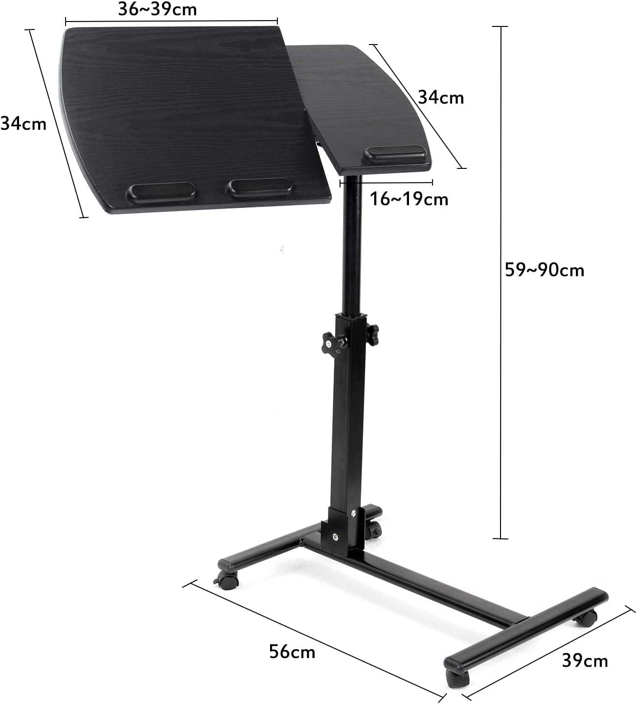 Display4top Portable Tilting Mobile Laptop Computer Desk,Cart with Mouse Board, Height-Adjustable from 60cm - 90cm,360° Swivel and 180° Tilt, Lockable Casters,Walnut