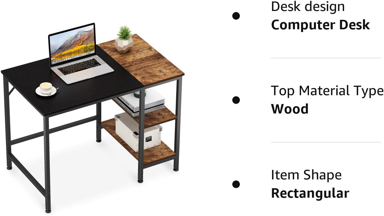 Computer Desk, Home Office Desk with 2 Shelves, Small Desks for student and worker, Study Table