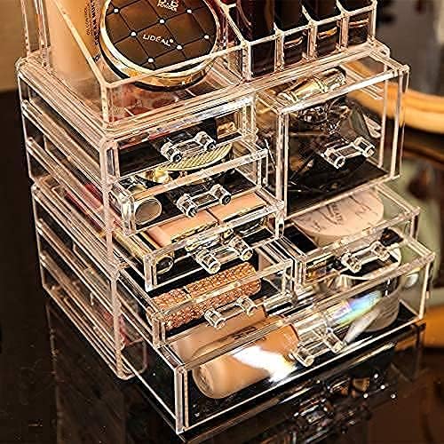 display4top 7 Drawers Jewellery Storage Box Acrylic Cosmetics Lipsticks Make Up Organiser Holder Box (Clear), Dressing Table/Bathroom Counter, Vanity Display Case for Brushes, Lotions, Lipsticks, Nail Polishs