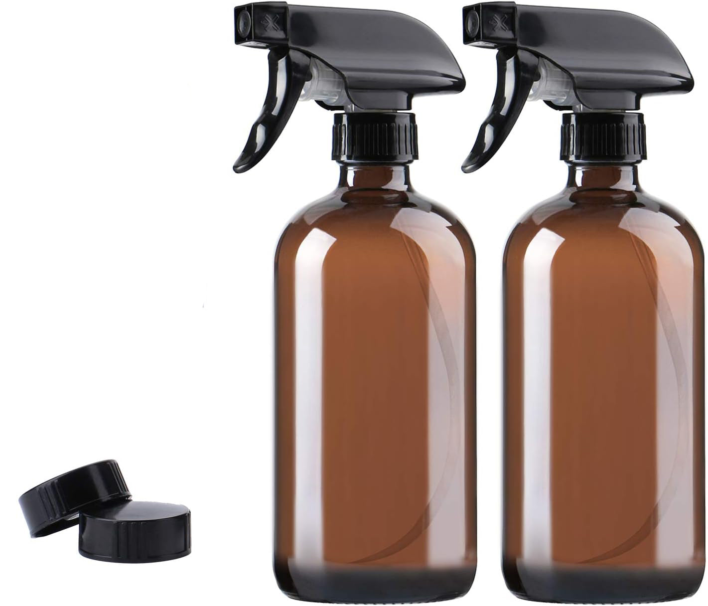 Pack of 6 - Amber Glass Spray Bottle Boston (16oz) - Refillable Container with Trigger Sprayers, Caps, Glass Bottle for Essential Oils, Cleaning, Room Spritzers or Aromatherapy (6 Pack)