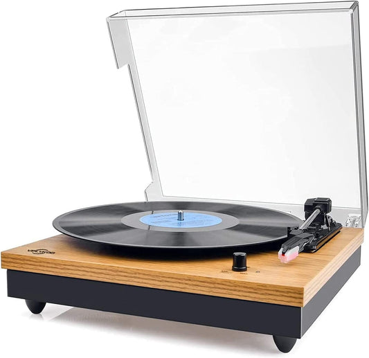 Viflykoo Vintage Turntable, Record Player, Bluetooth Portable Vinyl Turntable with Built-in 2 Stereo Speakers and Belt Drive TT202-1