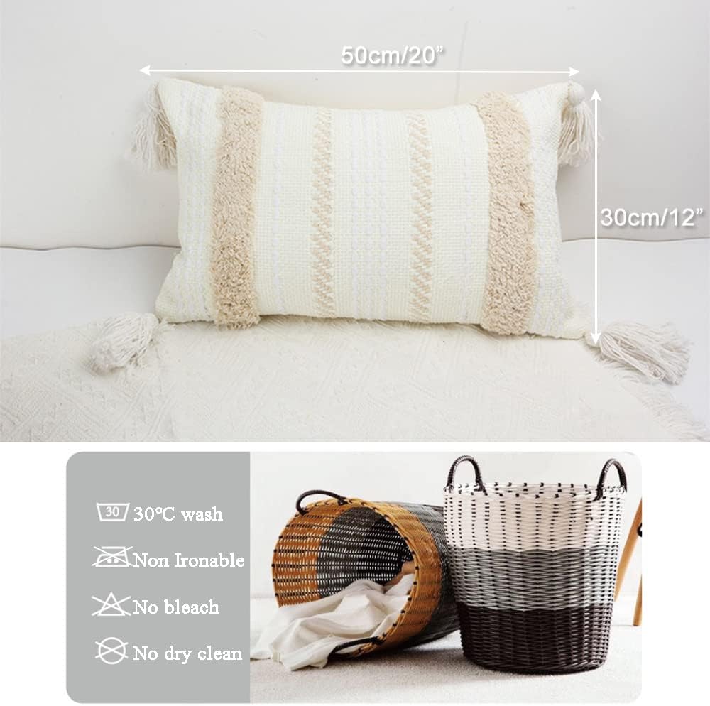 Boho Cushion Covers 30 x 50cm, Macrame Cushion Cover with Tassel, Decorative Cotton Linen Cushion, Pillow Covers for Sofa, Living Room, Garden, Boho Style Pillow Case