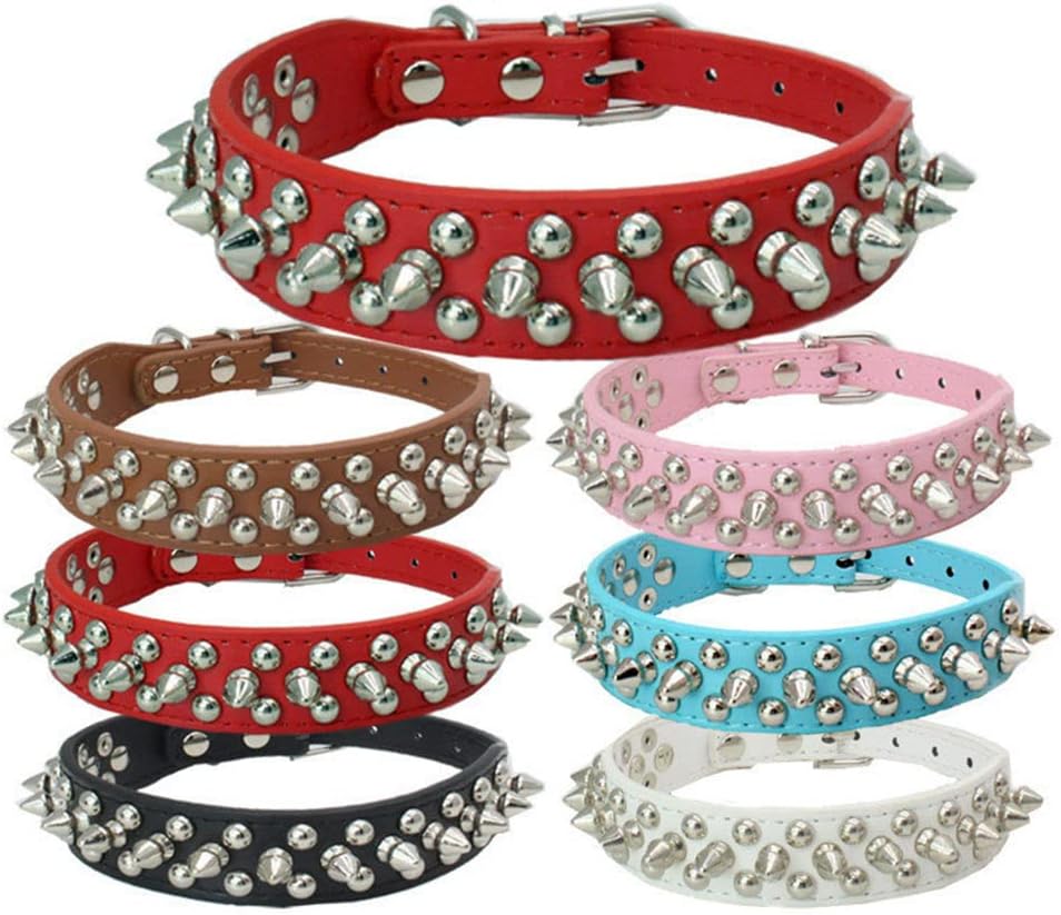 Clearance Sale | Spiked Dog Collar Soft Pu Leather Mushrooms Rivet Spike Studded Puppy Adjustable Spiky Stud Cat Collars Kitty Terrier Pet For French Bulldog Pug Dog Bull Pitbull