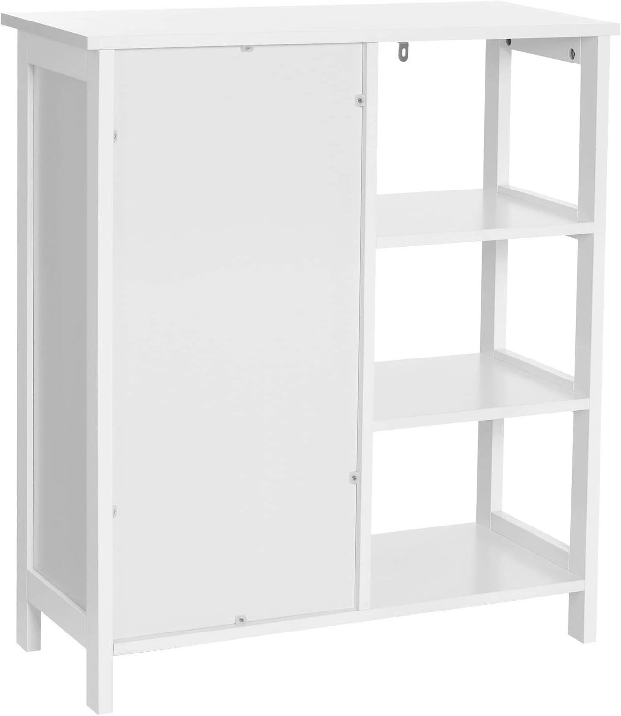 VASAGLE Bathroom Cabinet with Slat Door, Storage Cabinet with 3 Open Compartments, Adjustable Shelf Level Behind Door, 70 x 30 x 80 cm, Scandinavian Style (White)