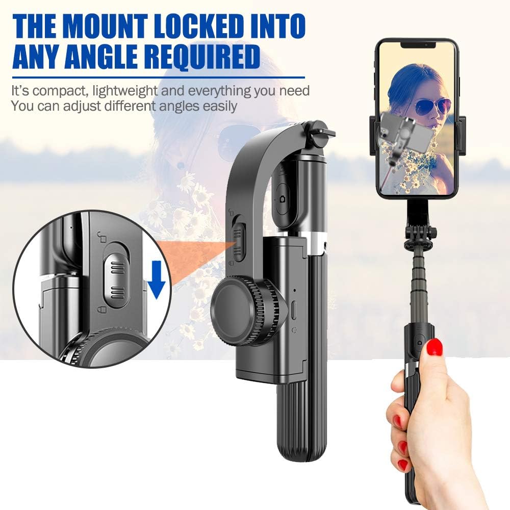 Selfie Stick Phone Tripod Q08, Anti-shake Extendable Bluetooth Selfie Stick Mobile Phone Stand for Filming with Gimbal Stabilizer, Detachable Remote 360°