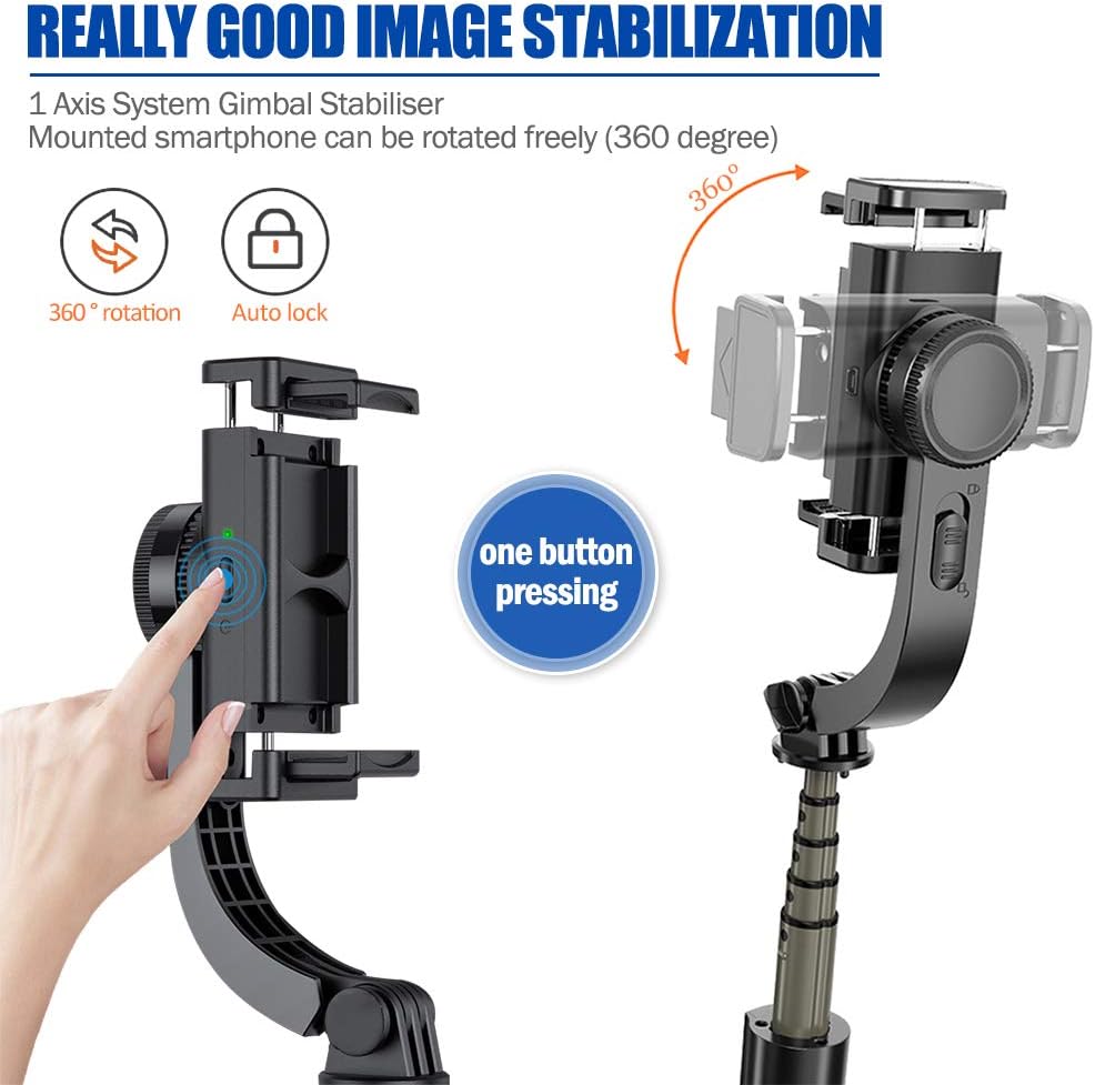 Selfie Stick Phone Tripod Q08, Anti-shake Extendable Bluetooth Selfie Stick Mobile Phone Stand for Filming with Gimbal Stabilizer, Detachable Remote 360°