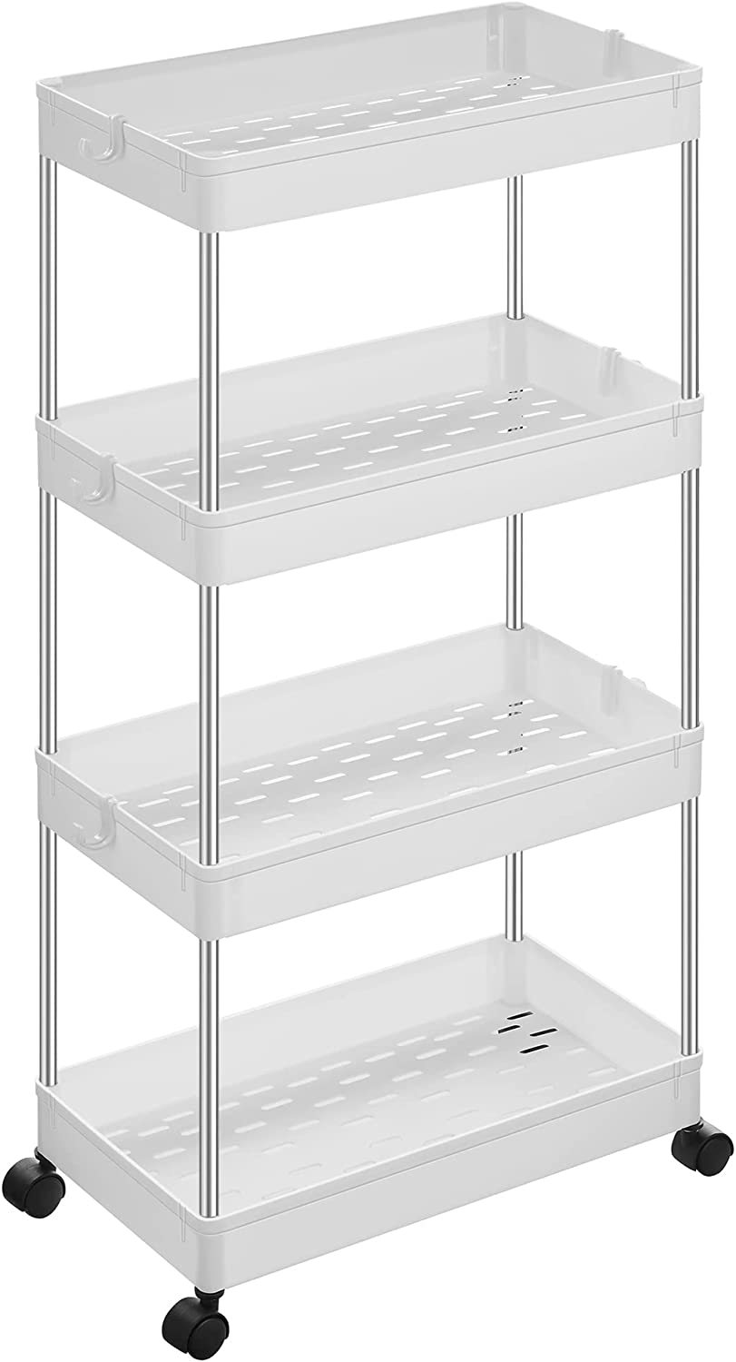 SONGMICS 4-Tier Storage Trolley, Rolling Cart with Wheels | White