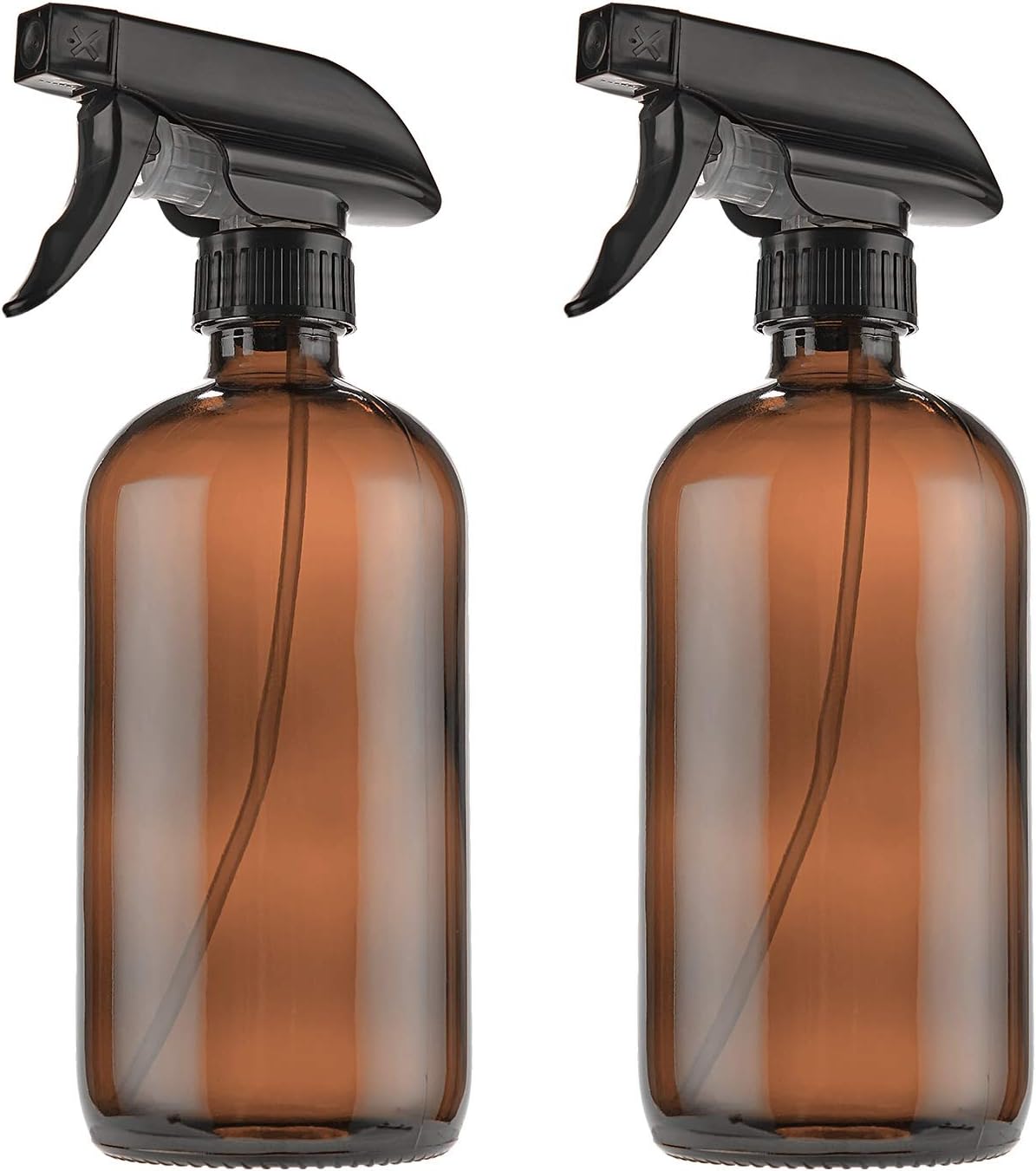 Pack of 6 - Amber Glass Spray Bottle Boston (16oz) - Refillable Container with Trigger Sprayers, Caps, Glass Bottle for Essential Oils, Cleaning, Room Spritzers or Aromatherapy (6 Pack)