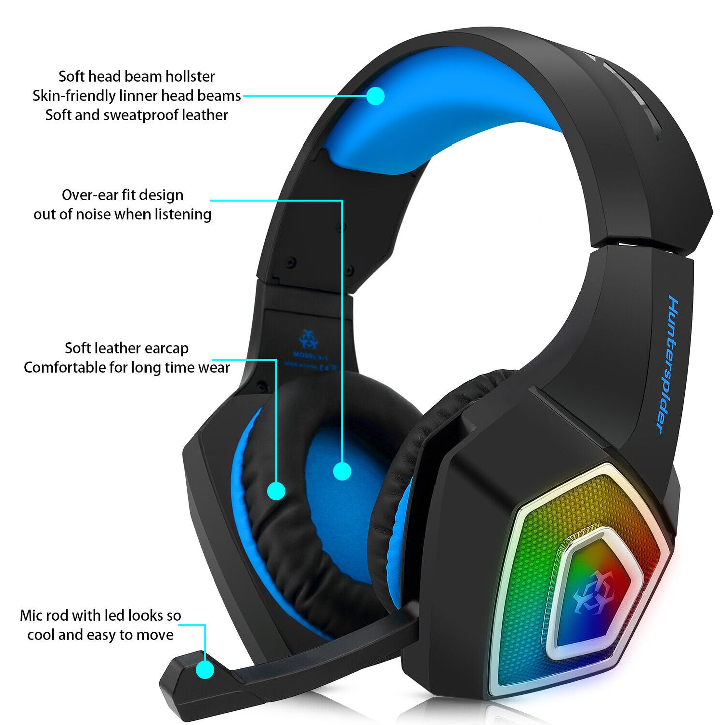 Hunterspider Gaming Headset MIC LED Headphone V1 for PC Laptop PS4 Xbox One NS