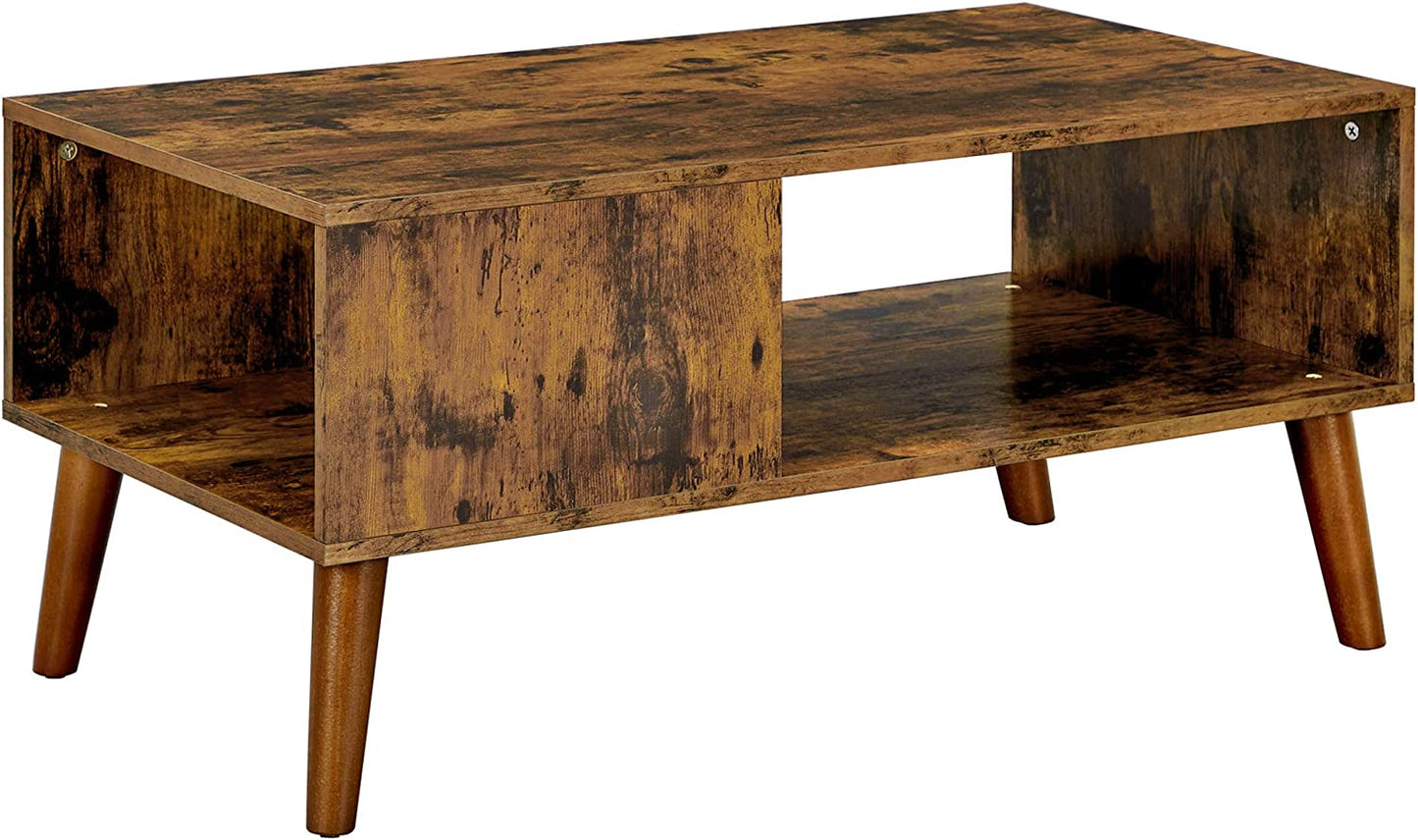 VASAGLE Retro Coffee Table, Cocktail Table, Mid-Century Modern Accent Table with Storage Shelf for Living Room