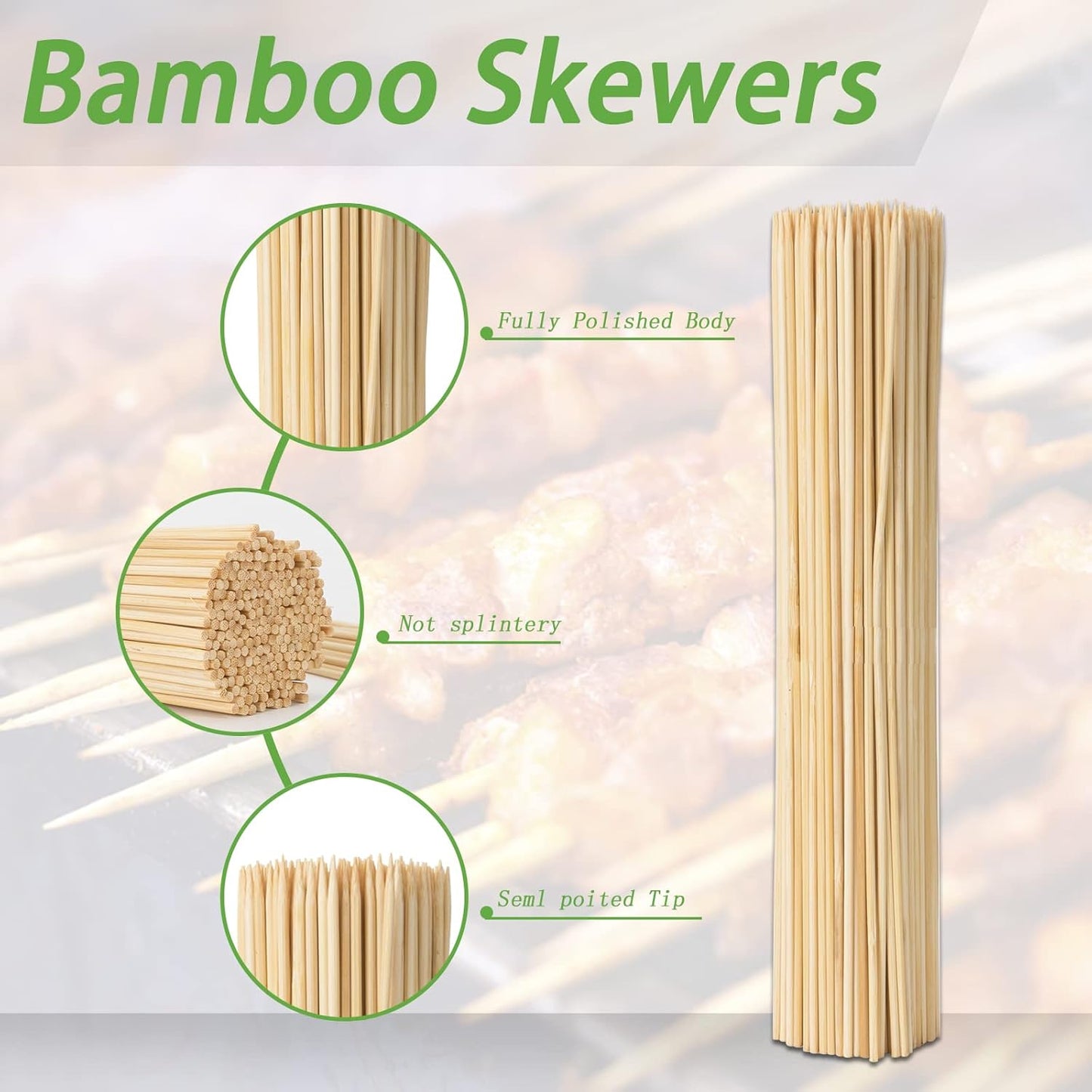 100 pcs Bamboo Skewers Sticks 10 Inch Wooden Skewers Sticks for Chocolate Fountain, BBQ，Appetizer, Cocktail, Kabob and Fruit