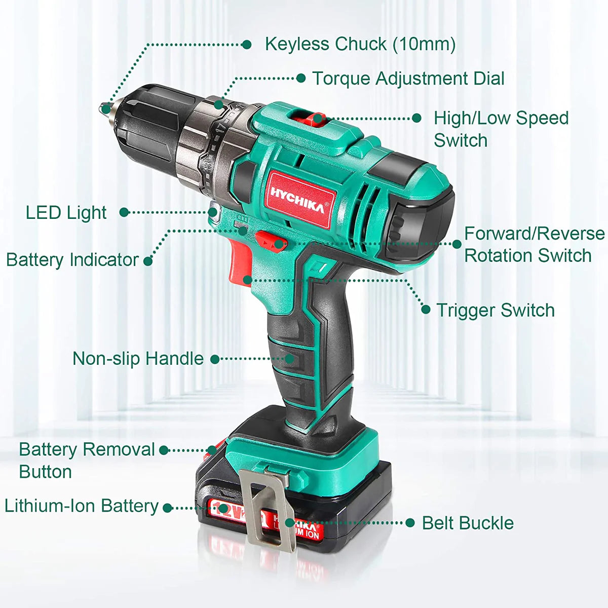 Hychika DD-12BC Electric Drill 30N·m Max Torque with 1500mAh Li-Ion Battery