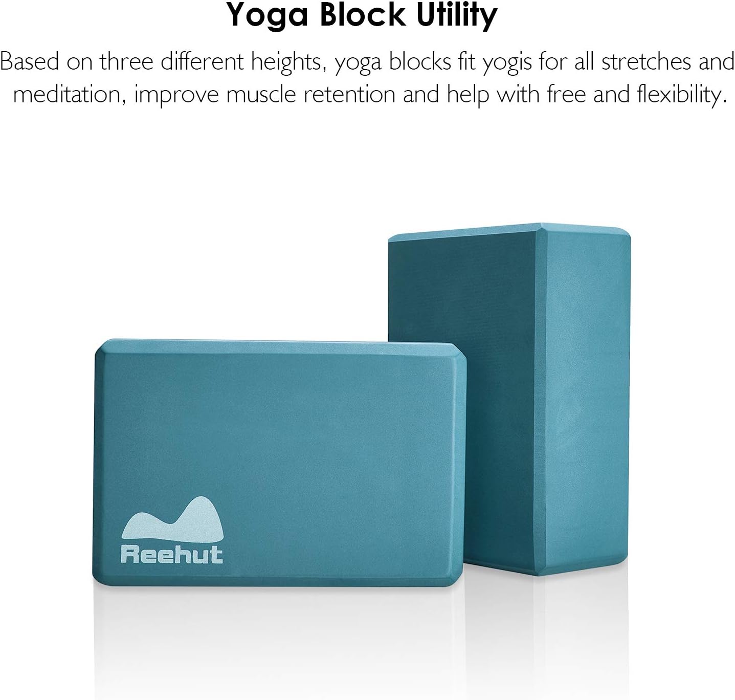 2x REEHUT Yoga Blocks & 1 Strap - High Density EVA Foam Blocks to Deepen Poses (Green/Blue)