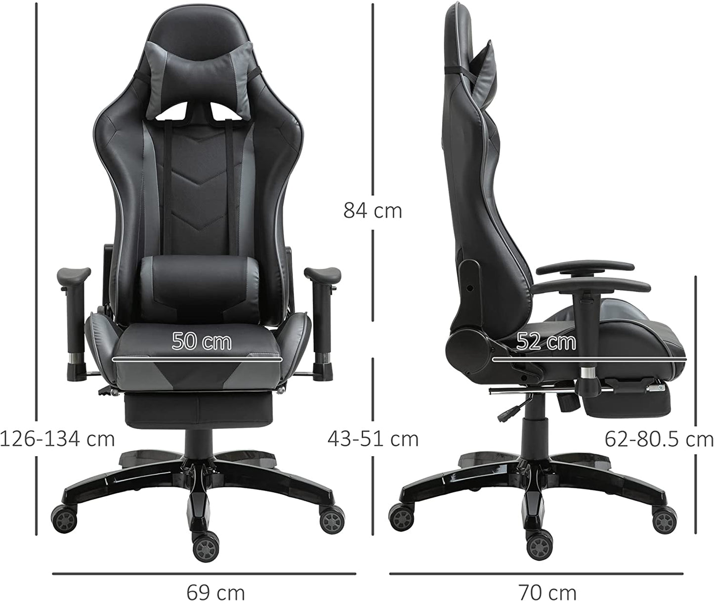 Gaming Chair, Office Racing Chair, Ergonomic Design | Black Grey