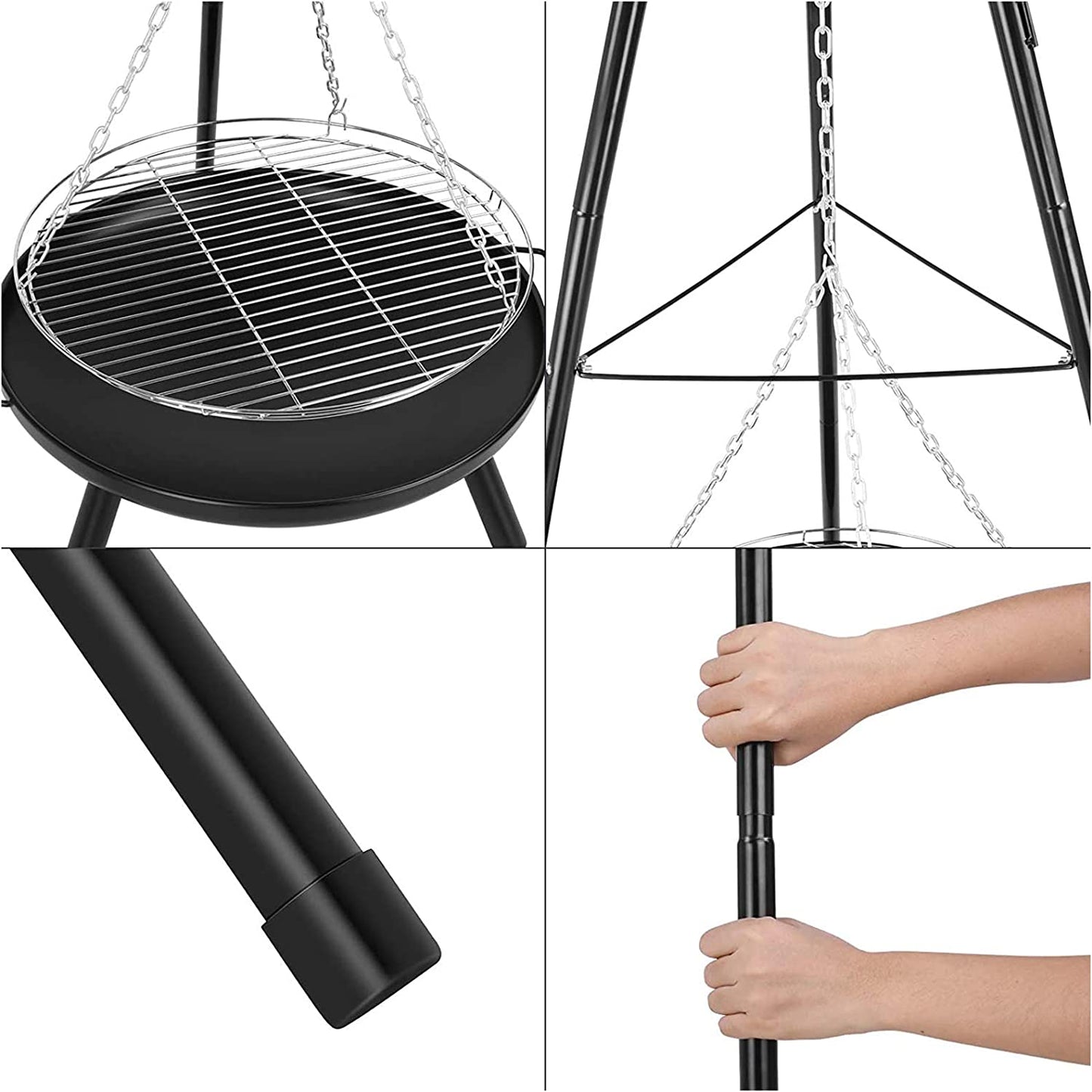 Femor Tripod Grill & Firepit Set, 54.5CM, TRIPOD 152CM AND ADJUSTABLE CHAIN