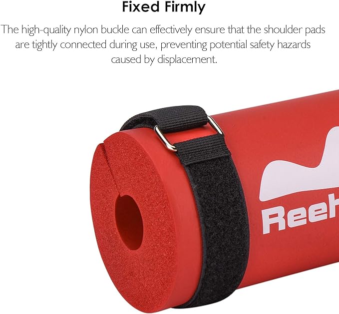 REEHUT Barbell Squat Pad, Foam Rubber Support Pad for Neck, Shoulder and Back Support with Retaining Straps, Supports Deadlifts, Squats, Lunges and Hip Thrusts, Fit Standard and Olympic Bars | Red