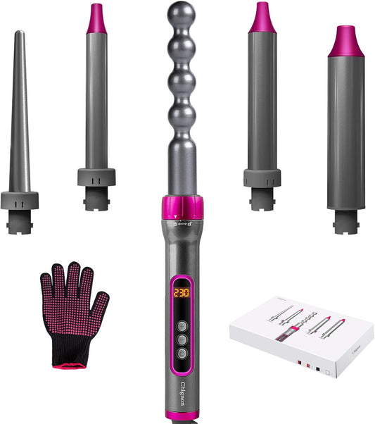 5 in 1 Curling Iron Wand Set, Chignon Hair Curling Barrels with Ceramic