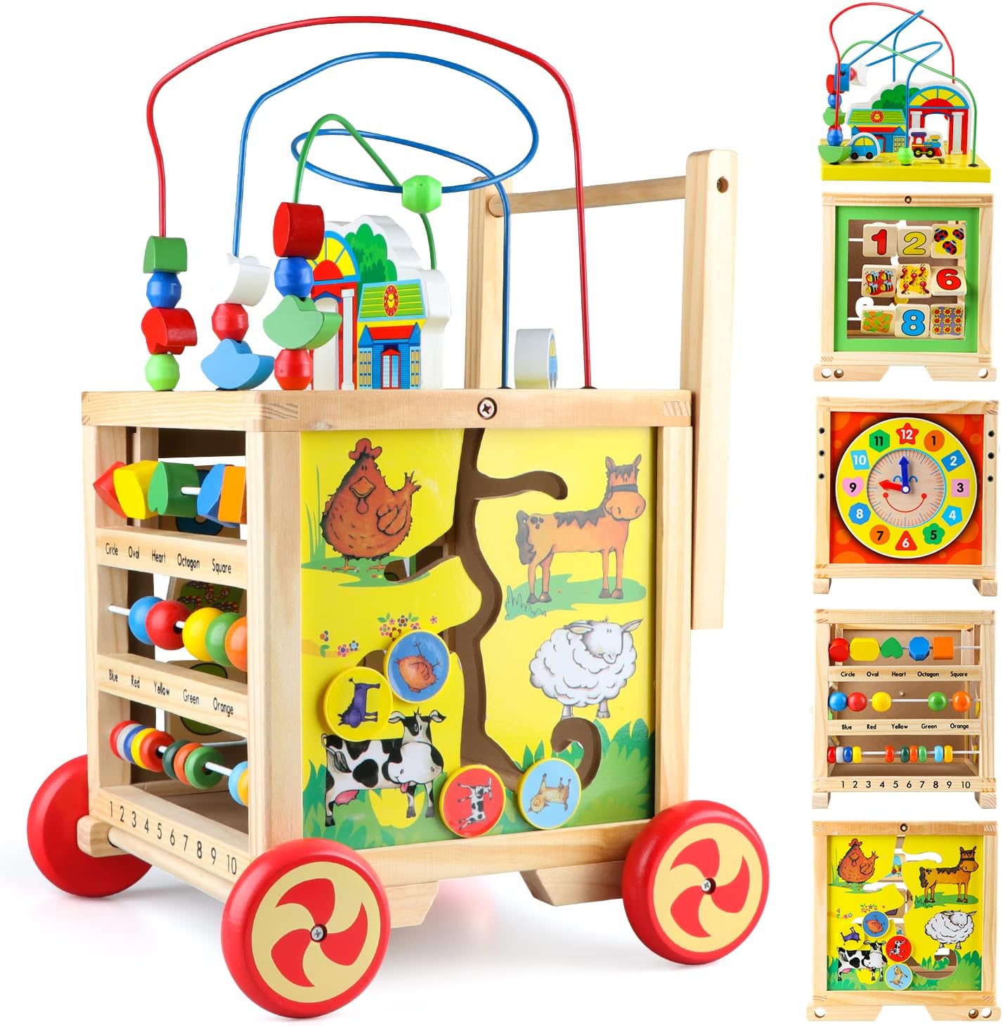 Wooden Activity Cube Center Toys 6 in 1 Play Baby Push Walker Learning Education