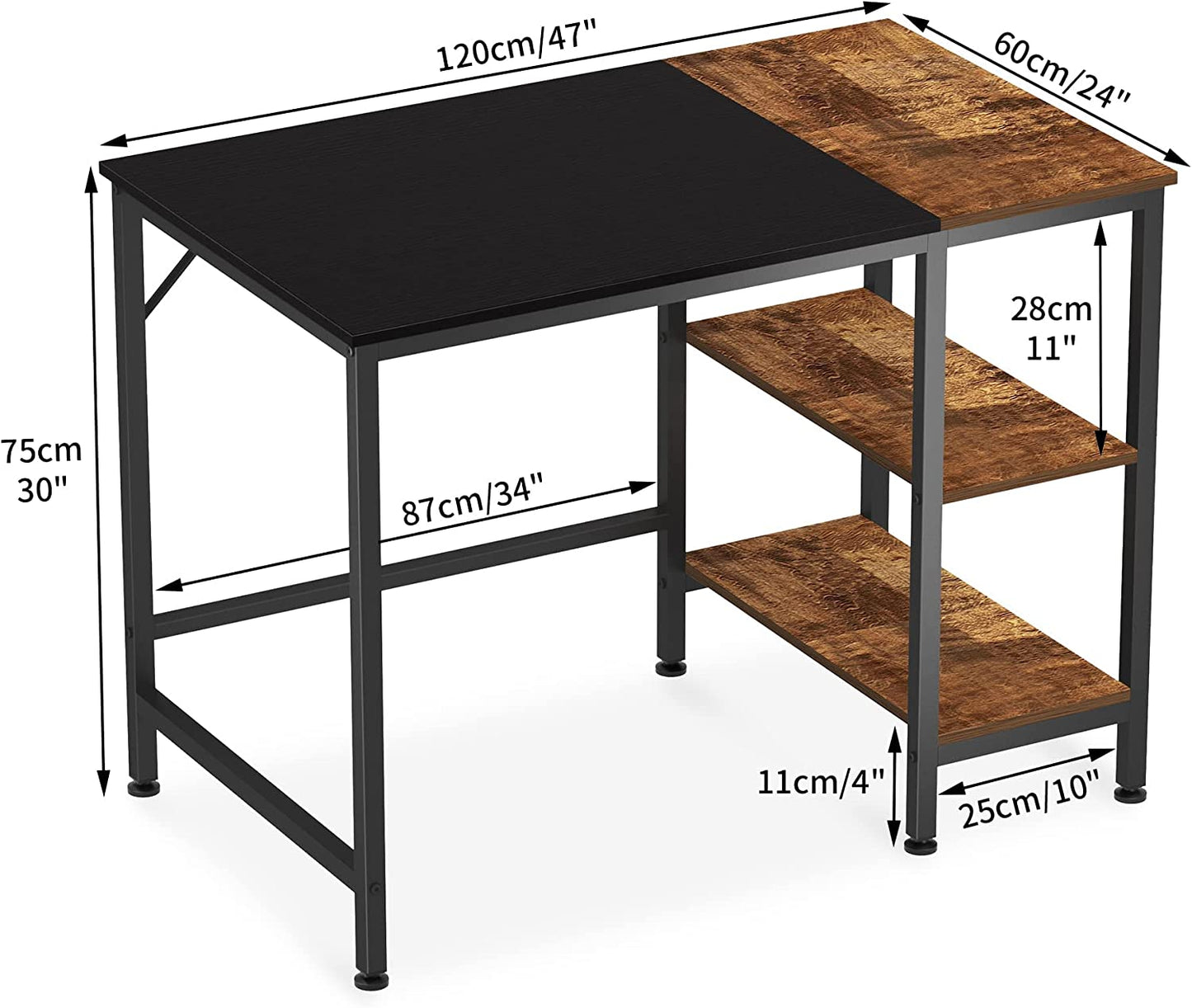 Computer Desk, Home Office Desk with 2 Shelves, Small Desks | Vintage Oak Finish