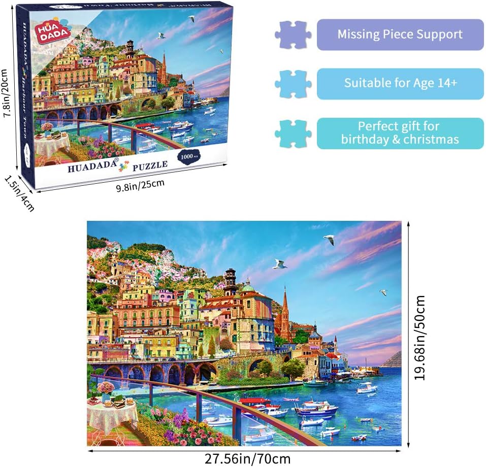 Jigsaw Puzzles 1000 Pieces for Adults | Seaside Town | 1000 Piece Puzzle Educational Games Home Decoration Puzzle