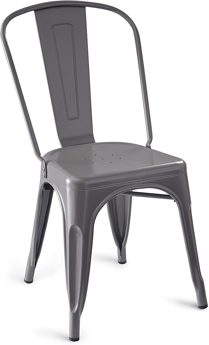 Set of 4 Basics Metal Dining Chairs, 51L x 43W x 85H cm, Dark Grey