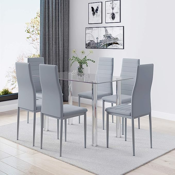 Dining Chairs Set of 2 High Back Faux Leather Chairs with Chrome Legs for Kitchen Restaurant Chair Office Chairs Meeting Room Home,Grey