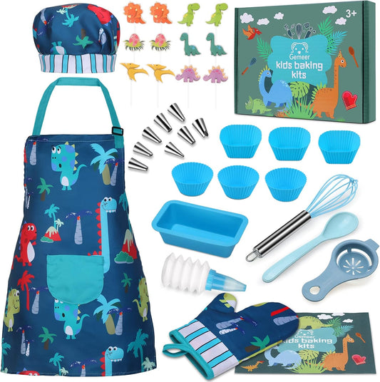 Gemeer Children’s Cooking and Baking Set 34 PCS, Including Little Boy Apron, Chef Hat, Gloves and Toddler Dress up Chef Costume 3-7 Years Old Boy Professional Role Play