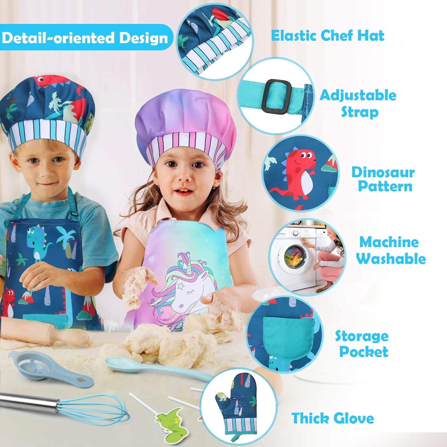 Gemeer Children’s Cooking and Baking Set 34 PCS, Including Little Boy Apron, Chef Hat, Gloves and Toddler Dress up Chef Costume 3-7 Years Old Boy Professional Role Play