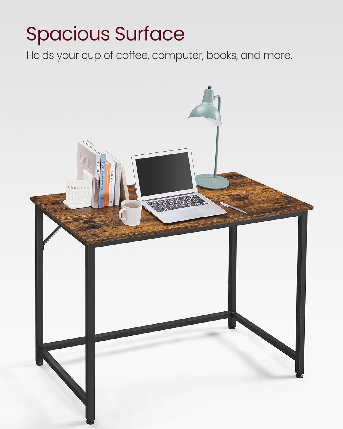 VASAGLE Computer Desk, Writing Desk, Small Office Table, 50 x 100 x 75 cm, Rustic Brown and Black