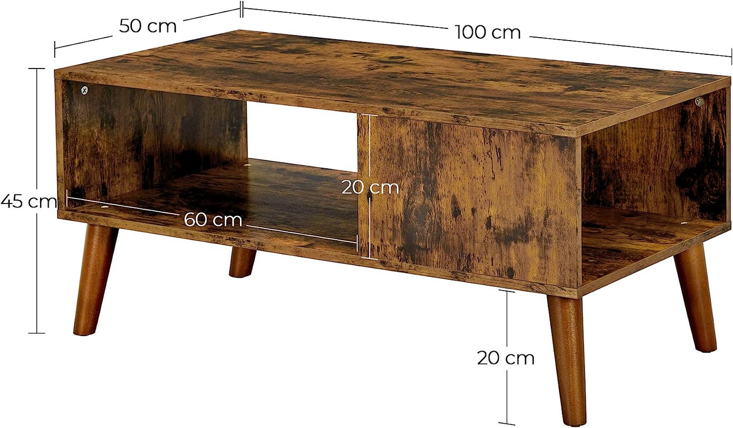 VASAGLE Retro Coffee Table, Cocktail Table, Mid-Century Modern Accent Table with Storage Shelf for Living Room