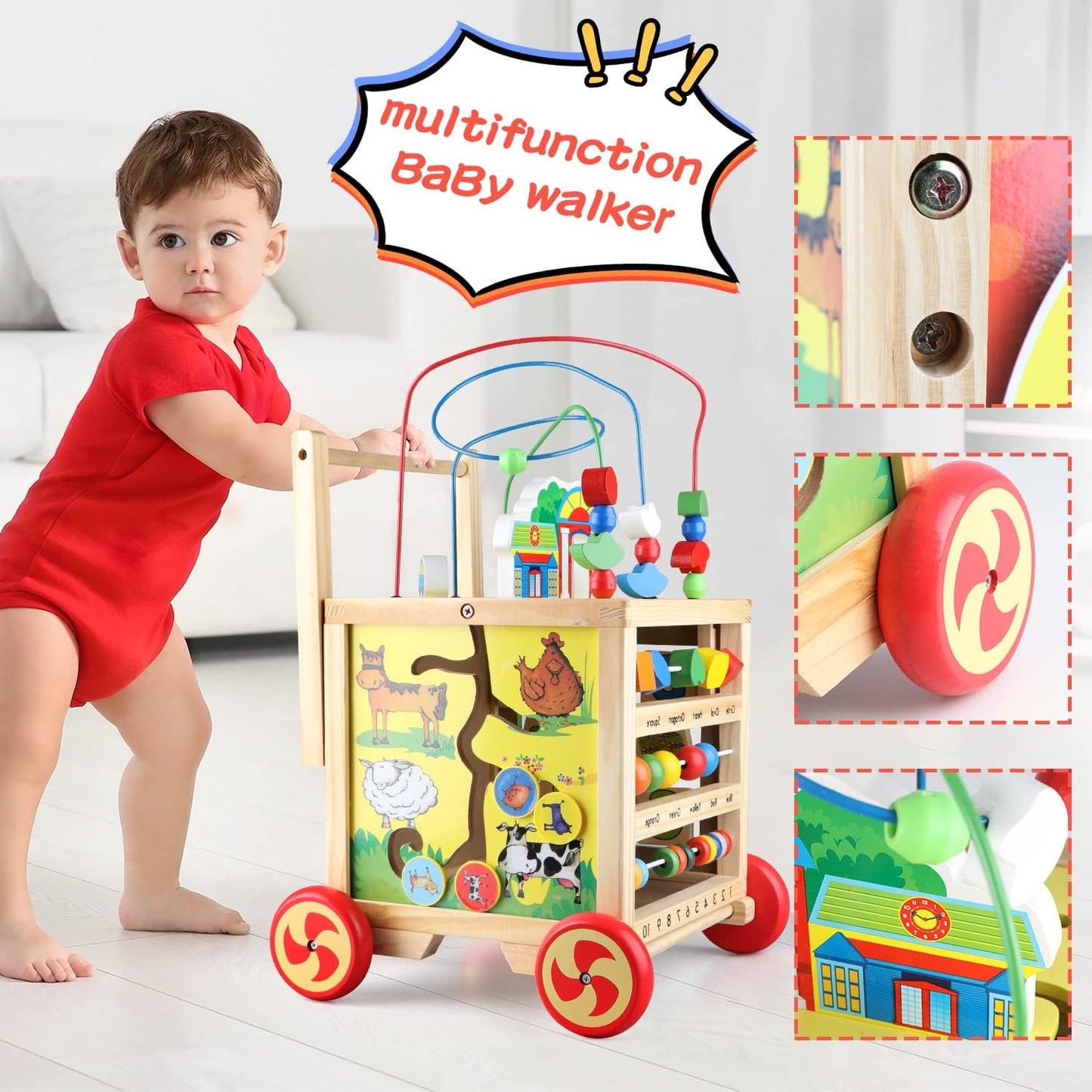 Wooden Activity Cube Center Toys 6 in 1 Play Baby Push Walker Learning Education