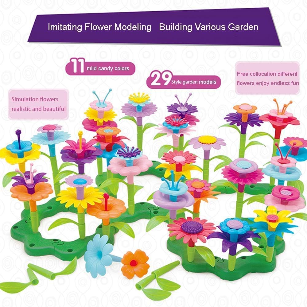 Garden Toys Gifts for 3 Year Old Girls - Flower Garden Building Toy Set 98 Pcs Build a Bouquet Floral Arrangement Playset Educational Creative Craft Toys for 3, 4, 5, 6 7 8 Year Old Toddlers Kids