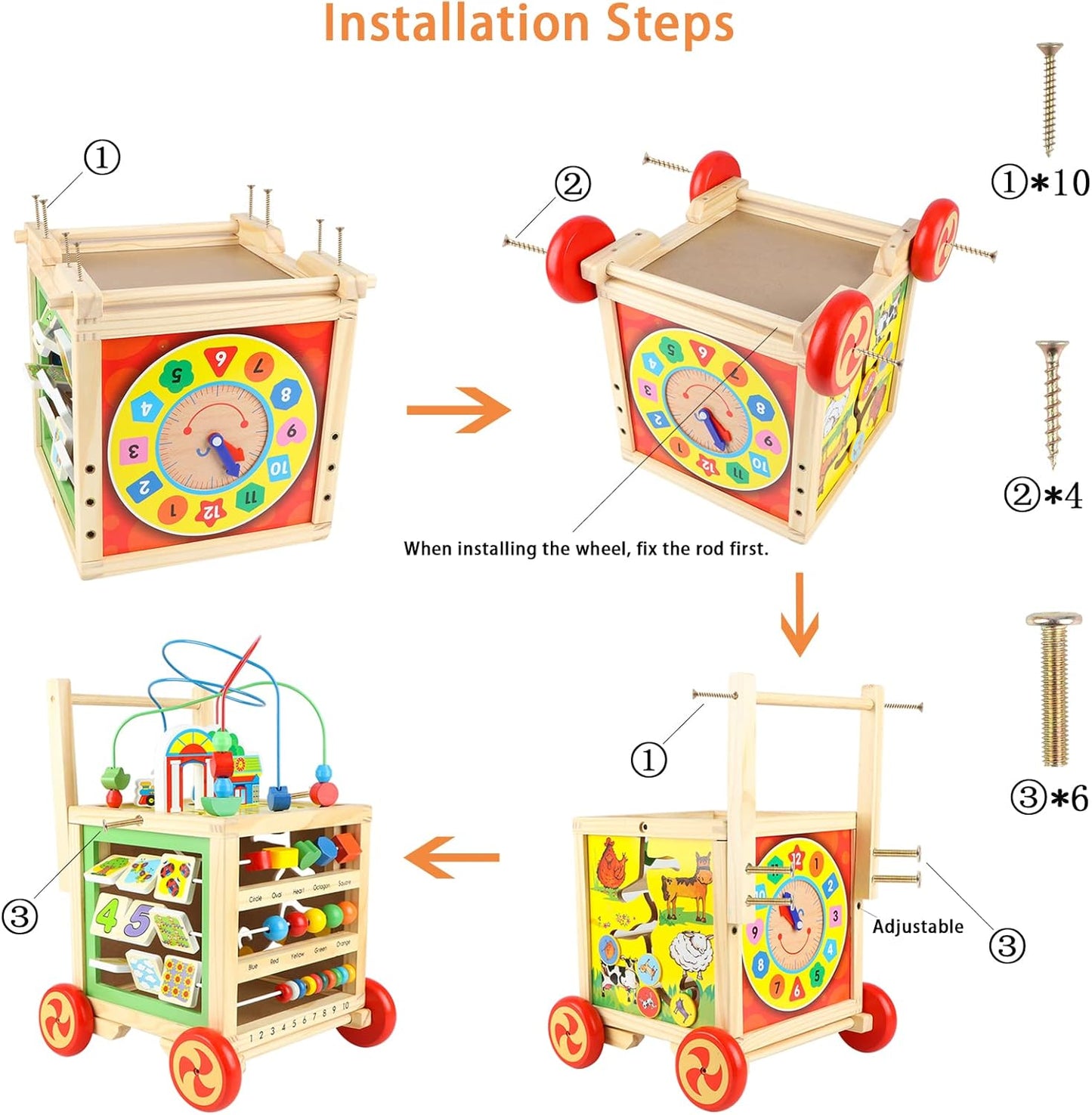 Wooden Activity Cube Center Toys 6 in 1 Play Baby Push Walker Learning Education