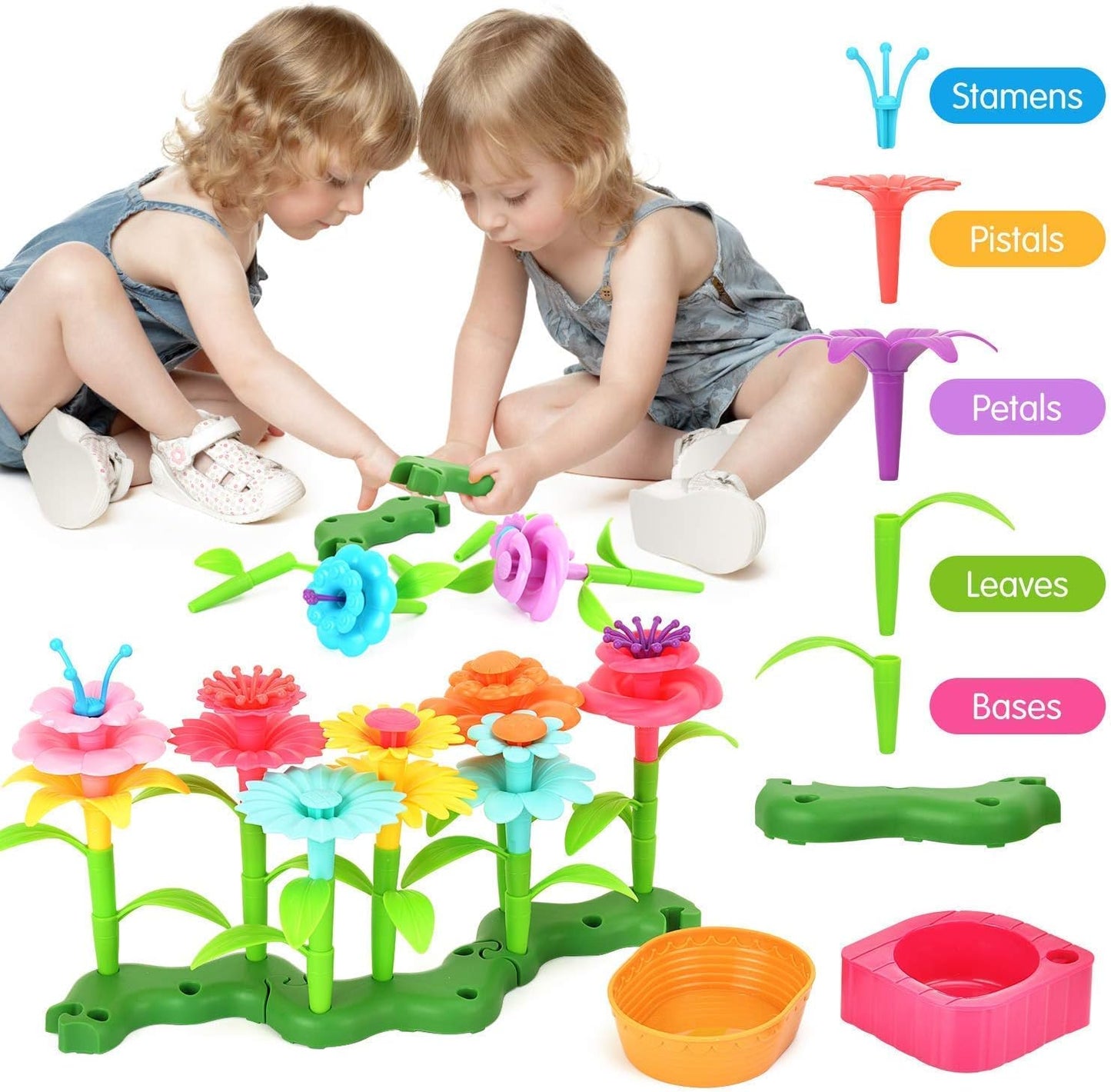 Garden Toys Gifts for 3 Year Old Girls - Flower Garden Building Toy Set 98 Pcs Build a Bouquet Floral Arrangement Playset Educational Creative Craft Toys for 3, 4, 5, 6 7 8 Year Old Toddlers Kids