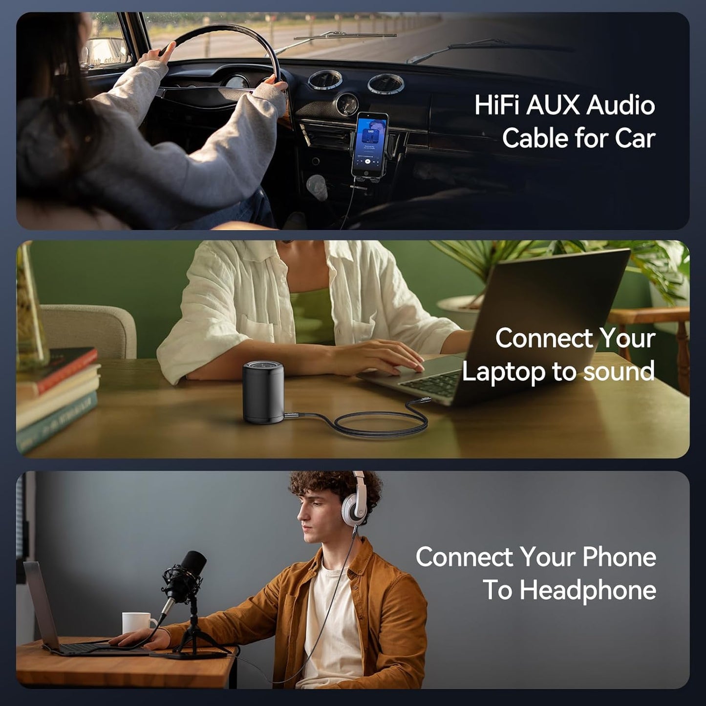 Syncwire Aux Cable 3.5mm –3.3ft/1M- Nylon Braided Aux Lead for Car, Headphone, iPhone, iPad, iPod, Samsung, MP3 Player, Smartphone, Echo Dot, Tablet, Home Stereos, Laptop and More – Black