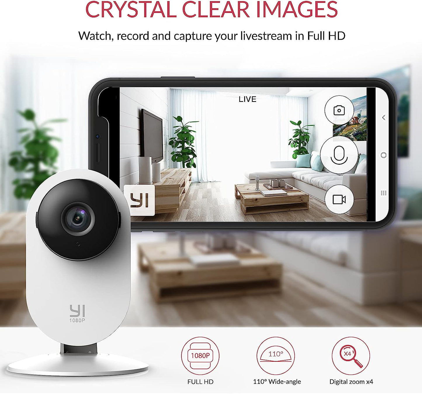 YI Smart Security Camera, 1080p Wifi Home Indoor Camera with AI Human detection, Night vision, Activity alerts for home