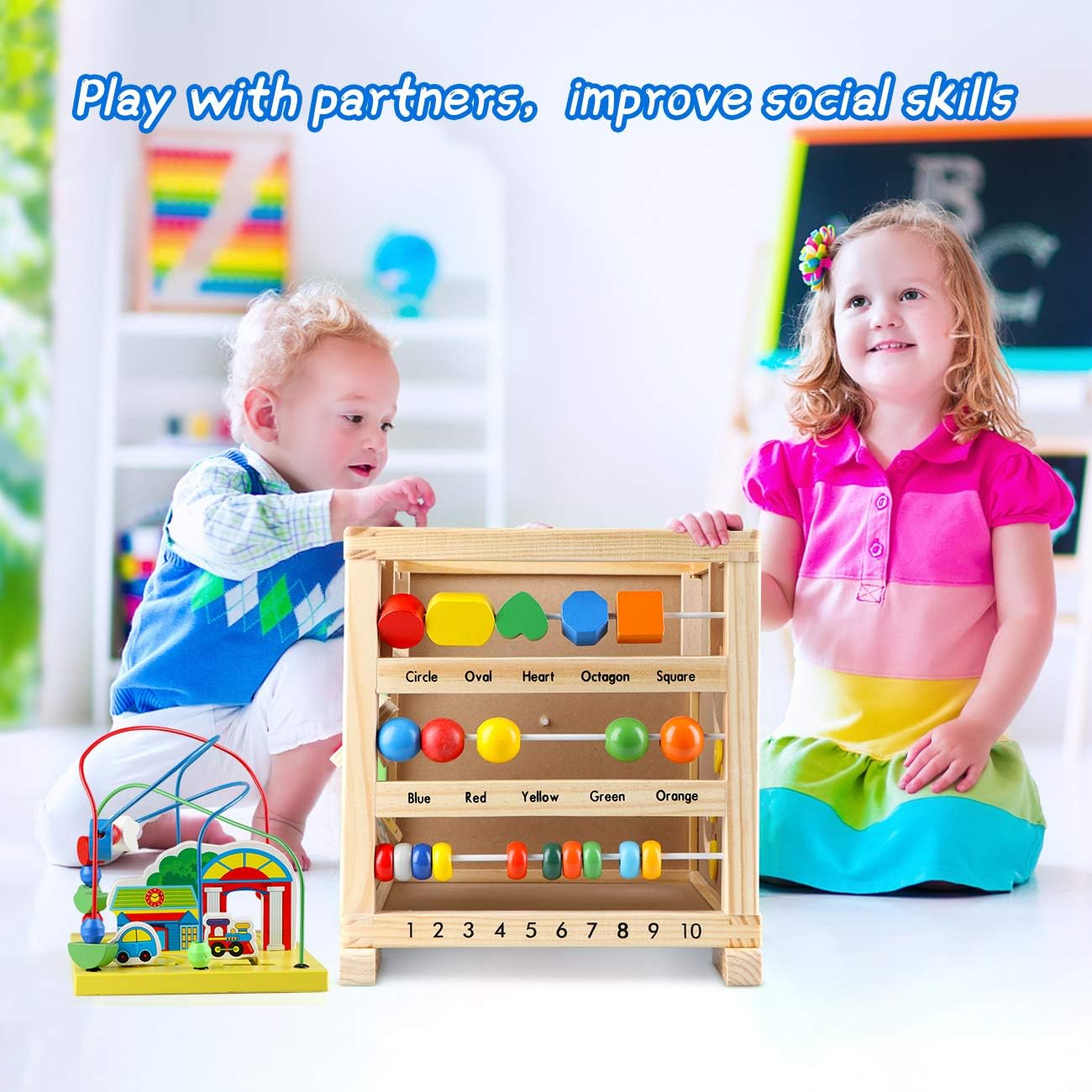 Wooden Activity Cube Center Toys 6 in 1 Play Baby Push Walker Learning Education