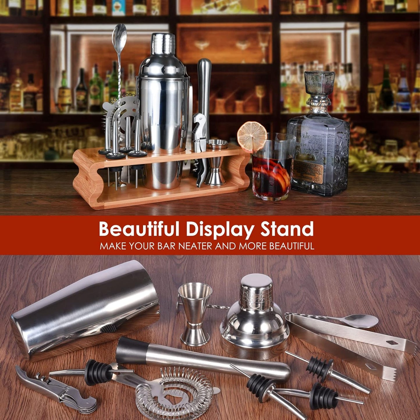 Cocktail Shaker Set, 13-Piece Stainless Steel Bartender Kit, Gift for Men, Women, Friends, Home Stylish Bar Tool Set with Cocktail Recipe Book