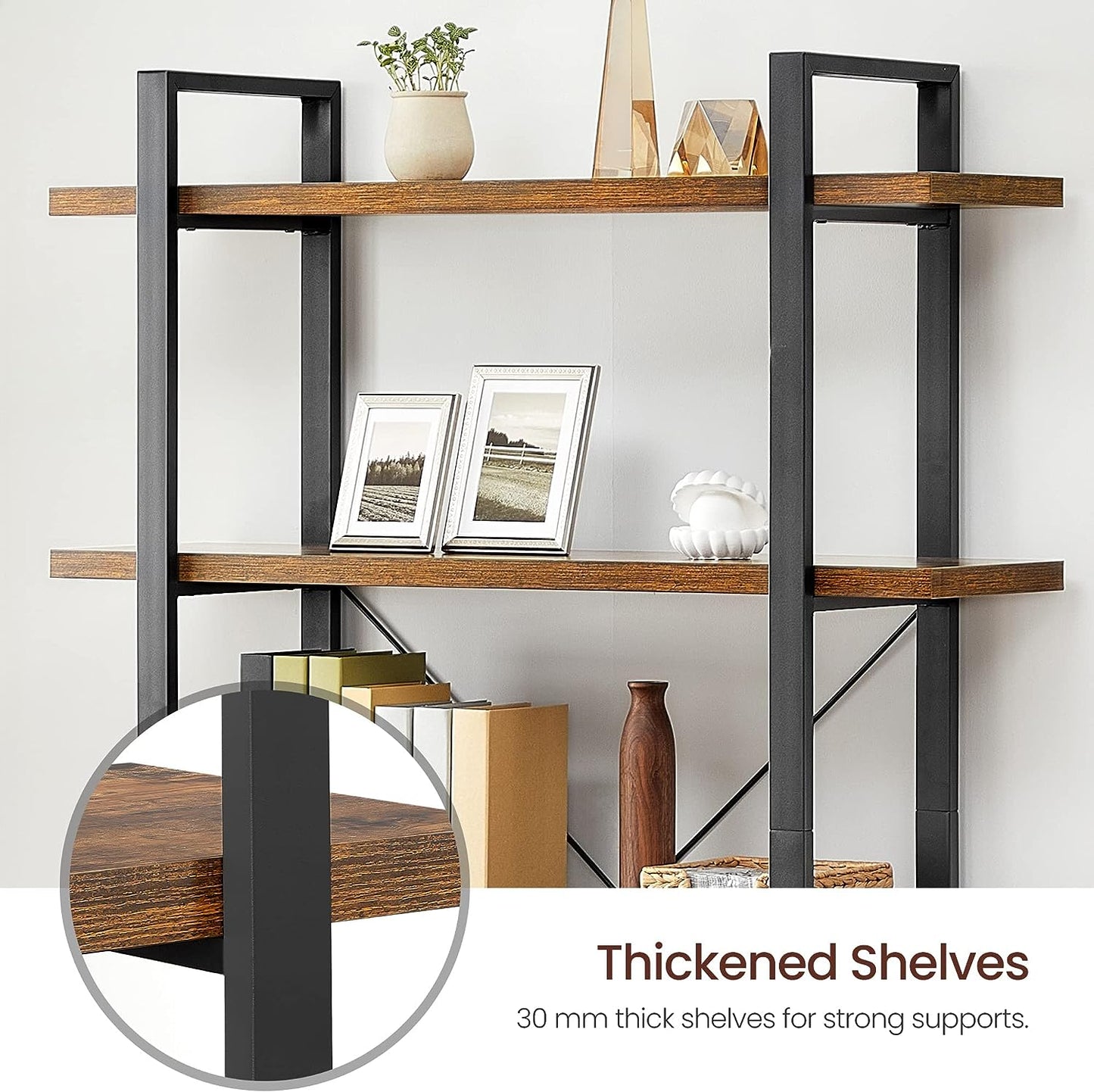 Bookshelf, 5-Tier Industrial Stable Bookcase, Storage Rack, Standing Shelf, Easy Assembly