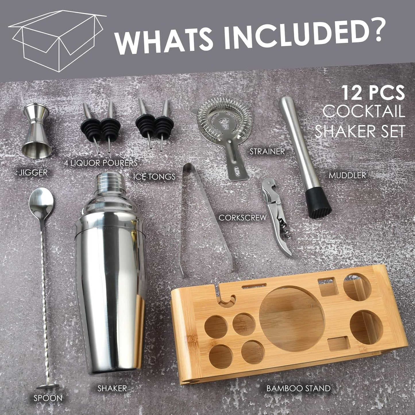 Cocktail Shaker Set, 13-Piece Stainless Steel Bartender Kit, Gift for Men, Women, Friends, Home Stylish Bar Tool Set with Cocktail Recipe Book